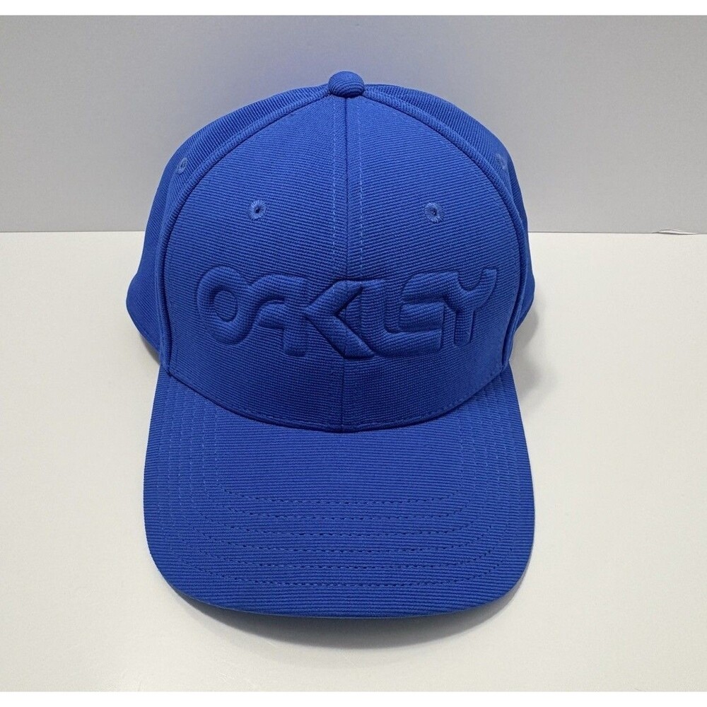 Oakley Classic Low A-Flex Hat Mens L/XL Blue Stretch Fit Baseball Cap Metal Logo
